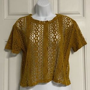 6- ZARA Mustard-Gold Lace Crop T-Shirt